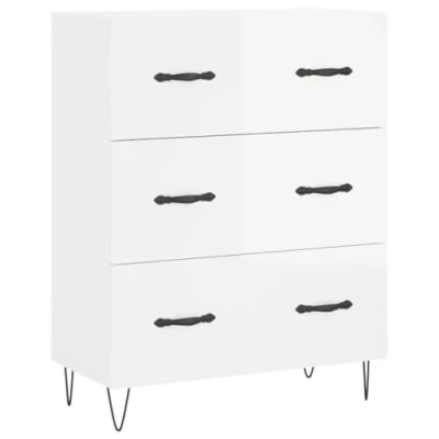 Image of vidaXL Sideboard with High Gloss White Finish, Ample Storage Space and Iron Feet Ideal for Office or Living Room