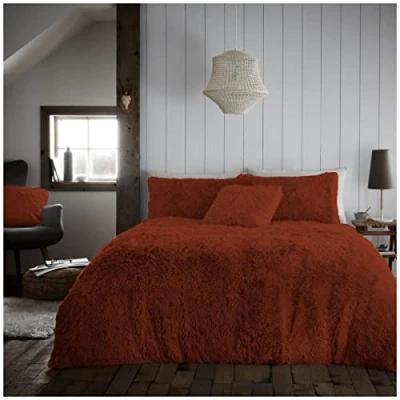 Image of GC GAVENO CAVAILIA Fleece Duvet Cover, Snuggle Warm Double Bedding Set, Cuddle Fluffy Quilt Covers, Rust,