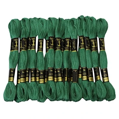 Image of ANCHOR 25 x Stranded Cotton Cross Stitch Hand Embroidery Thread Floss Skeins Dark Green