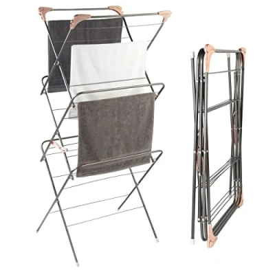 Image of Beldray LA072498GRYEU 3 Tier Indoor Clothes Airer Non Slip Laundry Drying Rack, Collapsible Dryer, Foldable, 15M Washing Line Space, Fold Out Corner Hanger Hooks, 7 kg Max Load, Graphite Grey