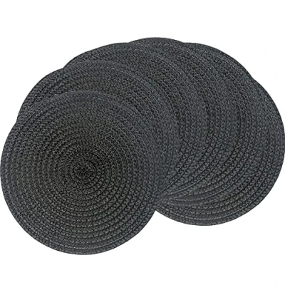 Image of SCF2017 Round Woven Plastic Placemats 18cm Small Table Mats,Set of 6,Black