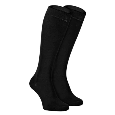 Image of Sock Snob Womens Long Knee High Bamboo Socks 2 Pair Pack Plain &amp; Patterned Gift for Ladies (4 7, Black)