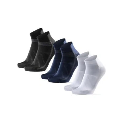 Image of DANISH ENDURANCE 3 Pack Low Cut Cycling Socks, Ankle Length, Breathable for Men &amp; Women, Multicolour: 1 x White, Black, Blue, 6 8