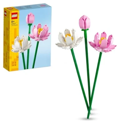 Image of LEGO Lotus Flowers Set, Bouquet Building Kit for Girls, Boys and Flower Lovers, Build 3 Artificial to Display as a Bedroom or Desk Decoration, Botanical Collection Birthday Gift Idea, 40647