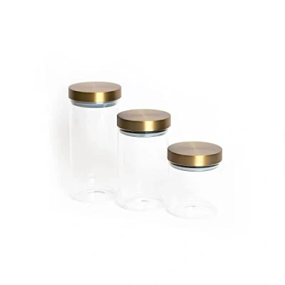 Image of MasterClass Set of Three Glass Storage Jars with Burnished Brass Lids, Includes Small, Medium and Large