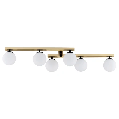 Image of Freemont Globe Ceiling 6 Light Opal Matt, Brushed Brass