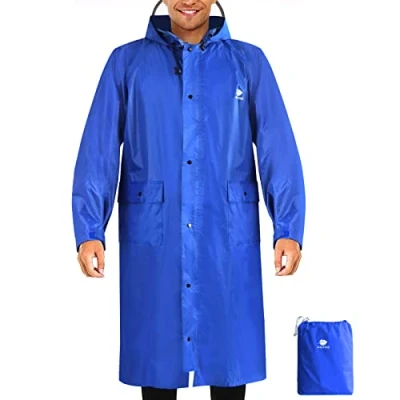 Image of Anyoo Unisex Waterproof Lightweight Raincoat Long Hooded Rain Poncho with Pockets for Backpacking Hiking Camping Outdoors,Blue,One Size