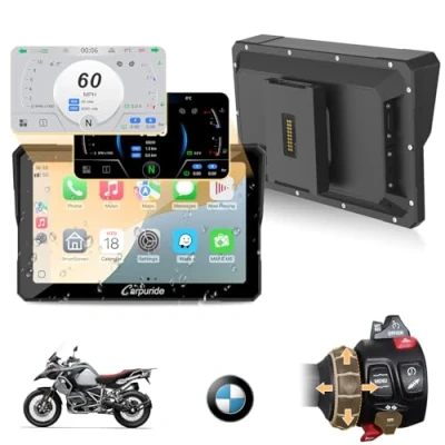 Image of Carpuride W702BS Pro Motorcycle CarPlay Screen with Native Wonder Wheel for BMW Motorbike, Wireless &amp; Android Auto, 7&quot; Waterproof Touchscreen, Dual Bluetooth, Intercom Function, Data Reading.