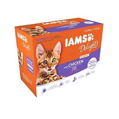 Image of IAMS Delights Complete Wet Cat Food for Kittens Chicken in Jelly Multipack 12 x 85 g Pouches