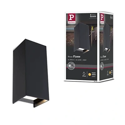 Image of Paulmann 94326 Flame LED outdoor luminaire wall set of 2 IP44 rectangular incl. 2x2.8 watt anthracite aluminium 3000 K