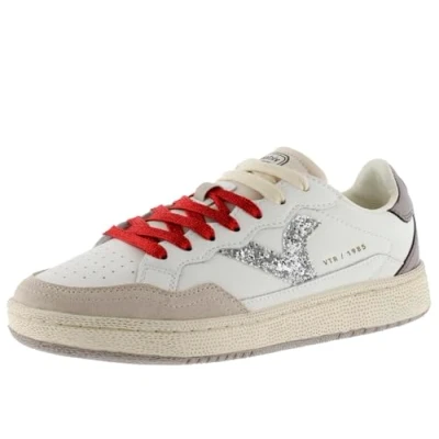 Image of victoria 1985 Women&#039;s Low Top Smash Leather &amp; Glitter Logo Metallic Heel 8806103, White, 8 UK