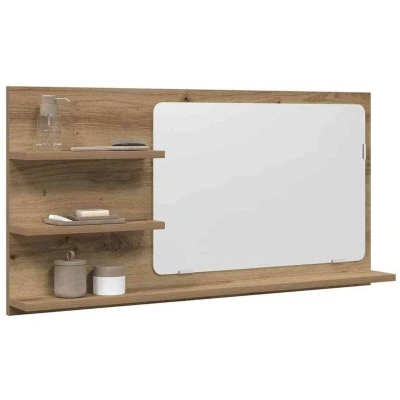Image of vidaXL bathroom mirror cabinet storage cupboard artisan oak engineered wood, modern design 90x11x45 cm, wall mounted, ample