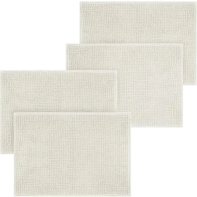 Image of Hafaa Bath Mat Non Slip Anti Mould 4 Pack White 40x60 cm Chenille Bathroom