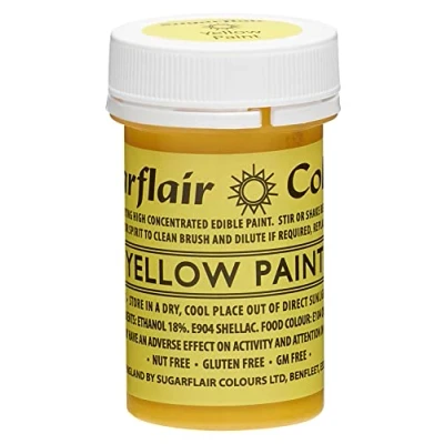 Image of Sugarflair Yellow Edible Food Paint, for Painting Icing, Sugar Pastes, Flower &amp; Modelling Royal Marzipan Buttercream 20g