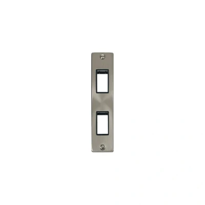 Image of Click Deco 2G MiniGrid Double Aperture Unfurnished Architrave Plate Satin Chrome Black Inserts