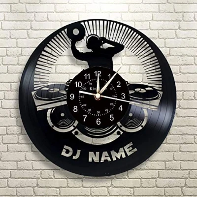 Image of Smotly Vinyl wall clock, personalized large DJ design decoration clocks, handmade music clock gifts. (Gift hook),B