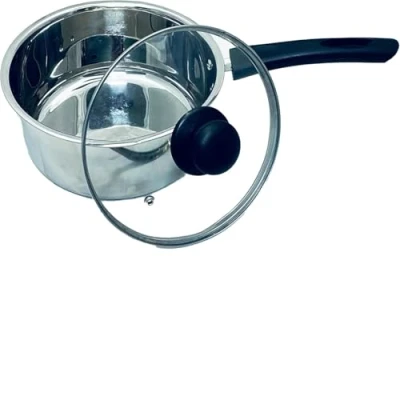 Image of Penguin Home Saucepan 16cm, 1.5 Litre Stainless Steel Sauce Pot with Glass Lid &amp; Phenolic Handle/Induction Safe Milkpot Double Pouring Lips/MilkPan Cooking Pots Pans/Dishwasher