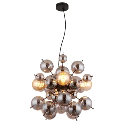 Image of Udo Globe Pendant Ceiling Light Matt Black Balls Smoke Glass Shade 4x E27