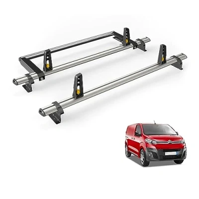 Image of Van Guard Roof Rack for Peugeot Expert (2016+) 2 Bars + Rear Ladder Roller [Only Suitable &#039;Standard&#039; Wheelbase Models with Twin Doors] Ulti Bar VG333 2/VGR 09