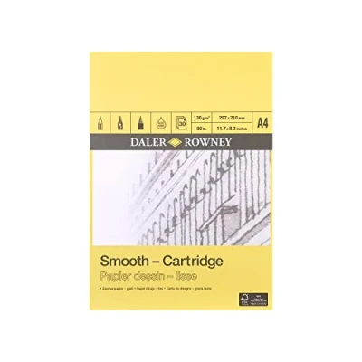 Image of Daler Rowney Smooth 130gsm A4 Cartridge Drawing Paper Pad, Glued 1 Side, 30 Natural White Sheets, Ideal for Professional Artists &amp; Students