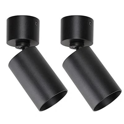 Image of Klighten 2 pcs Ceiling Spots Rotatable Matt Black Round Spotlight Adjustable, GU10 Socket, Aluminum Surface Mounted Light Lamp Downlight, 55x140mm, Bulb not Included