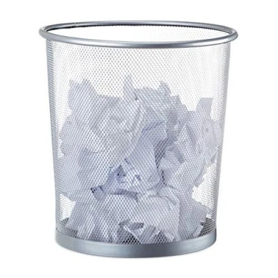 Image of Metal Trash Can, Mesh Waste Basket, Paper Bin, 26 cm ø, Height 27.5 cm, Silver Relaxdays