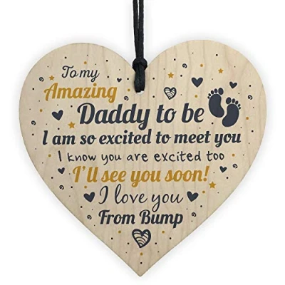Image of RED OCEAN Handmade DAD Daddy To Be Funny Novelty Wooden Hanging Heart Baby Shower For New Father