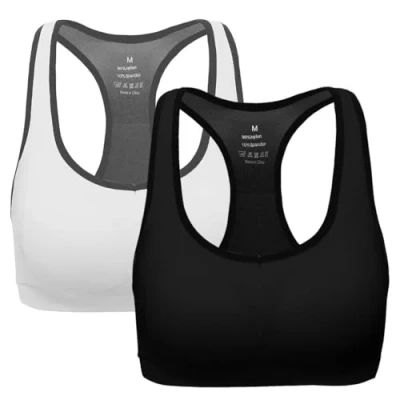 Image of ANGOOL Women&#039;s Sports Bra Padded High Impact Racerback Comfy Yoga Workout Bra, M Fit 32DD 32E 34D 34DD 36BC 38BC, Black+white