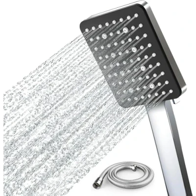 Image of Newentor Shower Head and Hose Six Modes, High Pressure Heads with Set 1.5m, Fixed Power for Low Pressure, Silver Black