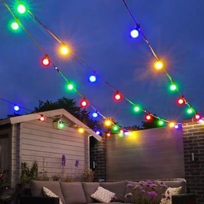 Image of Festive Lights ConnectPro Outdoor Festoons Black Rubber Cable Connectable SMD LEDs Frosted Bulbs With Plug (5m, Multicoloured)