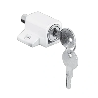 Image of PRIME LINE U 9862 White, Push in Keyed Sliding Door Lock, 1 3/4