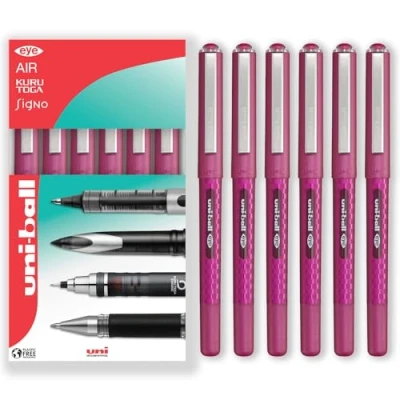 Image of uni ball EYE UB 157D Liquid Ink Rollerball Pens 0.7mm Nib In Gift Box (Pack of 6, Wine Red)