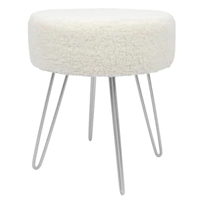 Image of Silver Legs Cream H41 x D35cm Round Boucle Footstool By Harbour Housewares