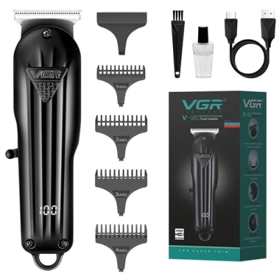 Image of VGR Electric Beard Hair Trimmer Men Rechargeable USB C Cordless Clippers 120 Min Battery Stainless Steel Blades Male Face Grooming Kit for Moustache, Neck, Stubble, Sideburns, Bald Head