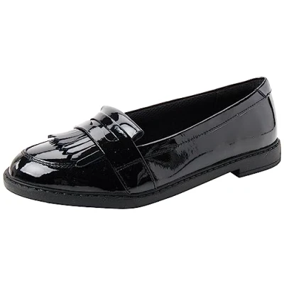Image of Clarks Girls Scala Bright Y Mocassins, Black Pat, 5 UK