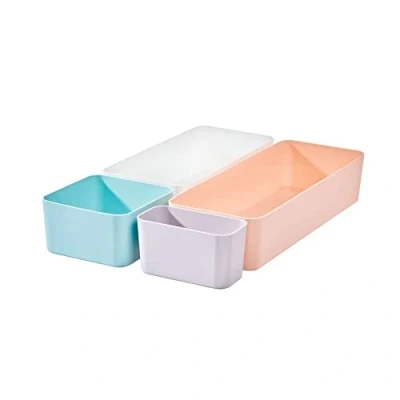 Image of iDesign Recycled Drawer Organiser Set, Storage Tray Boxes, Kitchen or Bathroom Set of 4, Made Plastic, Multicoloured