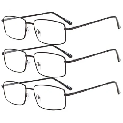 Image of Eyekepper 3 pack Readers Rectangular Spring Temple Large Metal Reading Glasses Men Black