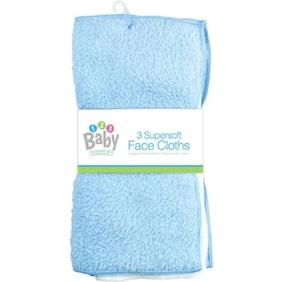 Image of SKYTE® 30cm Baby Face Cloths 3 Pack Super Soft Microfibre, Sensitive Skin Reusable Bamboo Cloth Flannels Kids (Blue &amp; White)