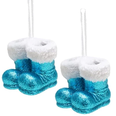 Image of Christmas Concepts® Pack of 210cm Glitter Hanging Santa Boots With White Fur Trim Tree Trims/Baubles (Turquoise)