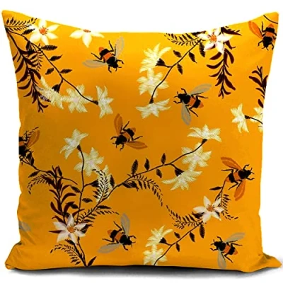 Image of HUASHUZI Bee Cushion Cover Yellow Mustard Double Sided Printing Gifts for Women Throw Pillow Case Outdoor Decor Home Garden Decorate Livingroom Couch Patio Furniture Sofa 18&quot;x18&quot;(45x45cm)
