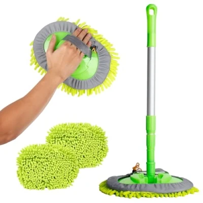 Image of Albert Austin Car Brush Mop 36&quot; Extendable Handle Wash Kit 3 x Heads Microfiber Sponge Duster Mitt for Washing Detailing Cars Truck SUV Van Trailer Boat Scratch Free Cleaning