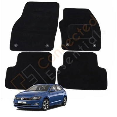 Image of Fully Tailored Car Mats for Volkswagen VW Polo MK6 2018 2021, Set of 4 Floor Mats, Black with Trim Safety Clips by Connected Essentials