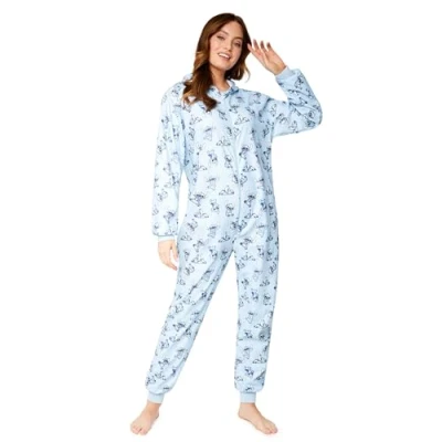 Image of Disney Stitch Fleece Onesie for Women Teenagers Hooded Zip Up Warm Lounge Wear Women&#039;s Nightwear Gifts (Blue Stitch, M)