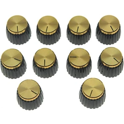 Image of Dopro 10pcs Guitar AMP Amplifier Push on fit Knobs Black with Gold Aluminum Cap Top Fits 6mm diameter Pots Marshall Amplifiers