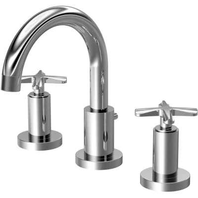 Image of Connect 3 Tap Hole Deck Mount Basin Mixer with Crosshead Handles and Pop Up Waste Chrome Balterley