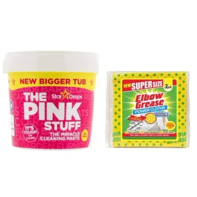 Image of Pink Stuff Multipurpose Cleaning Paste New Bigger Tub 850 G Non hazardous Household Cleaner with 1 Pack of Elbow Grease Power Cloth