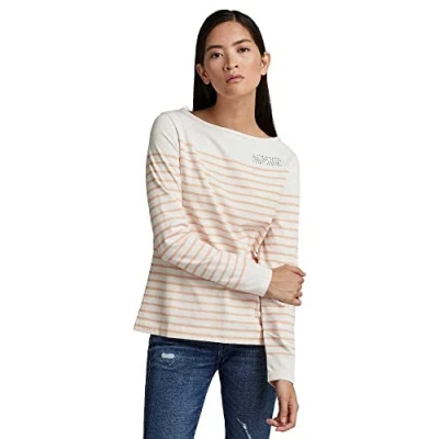 Image of G STAR RAW Women&#039;s Stripe Graphic Boat Top, Multicolour (milk/peach nougat D21239 C787 D102), XS