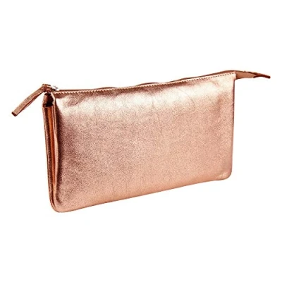 Image of Clairefontaine Ref 400021C Cuirisé&#039; Leather Large Pencil Case With 2 Compartments 22 x 11cm, Made From Genuine Lambskin Leather, Metal Zip Puller Copper