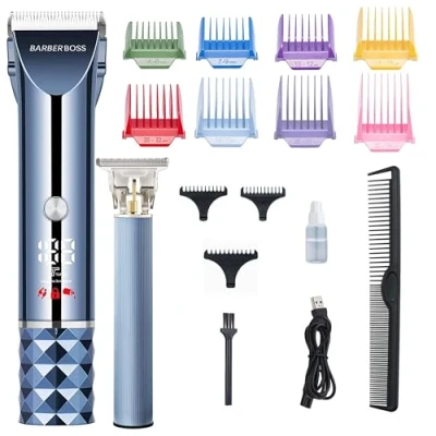 Image of Barberboss Hair Clippers, Men&#039;s Beard &amp; Trimmer Set, Men, Cordless Clippers LED Display, 8 Comb Attachments