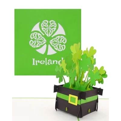 Image of Pop Up Card &quot;Ireland Irish Shamrocks&quot; 3D Ireland Greeting as a Souvenir, Birthday Card, Travel Voucher, Invitation to City Trip Dublin &amp; Round